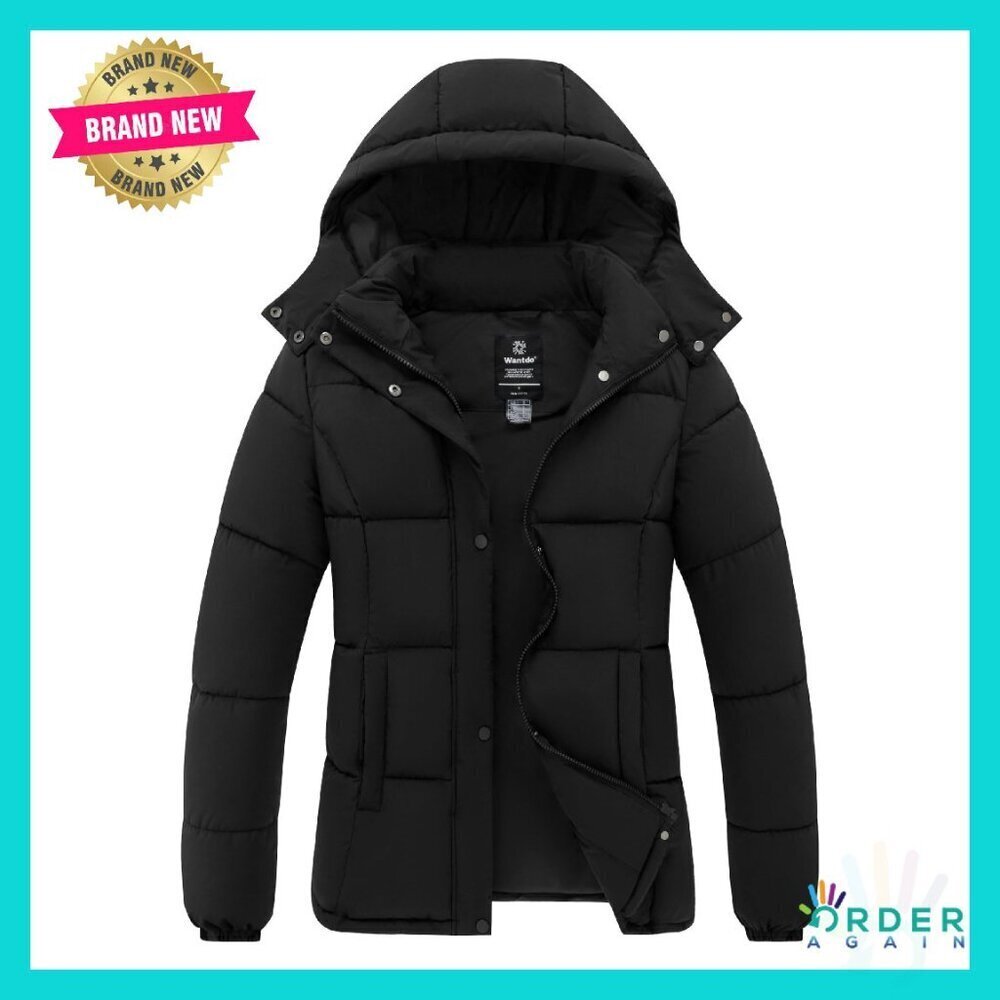 Women's Puffer Jacket Lightweight Slim Fit Winter Coat Removable Hood Chic